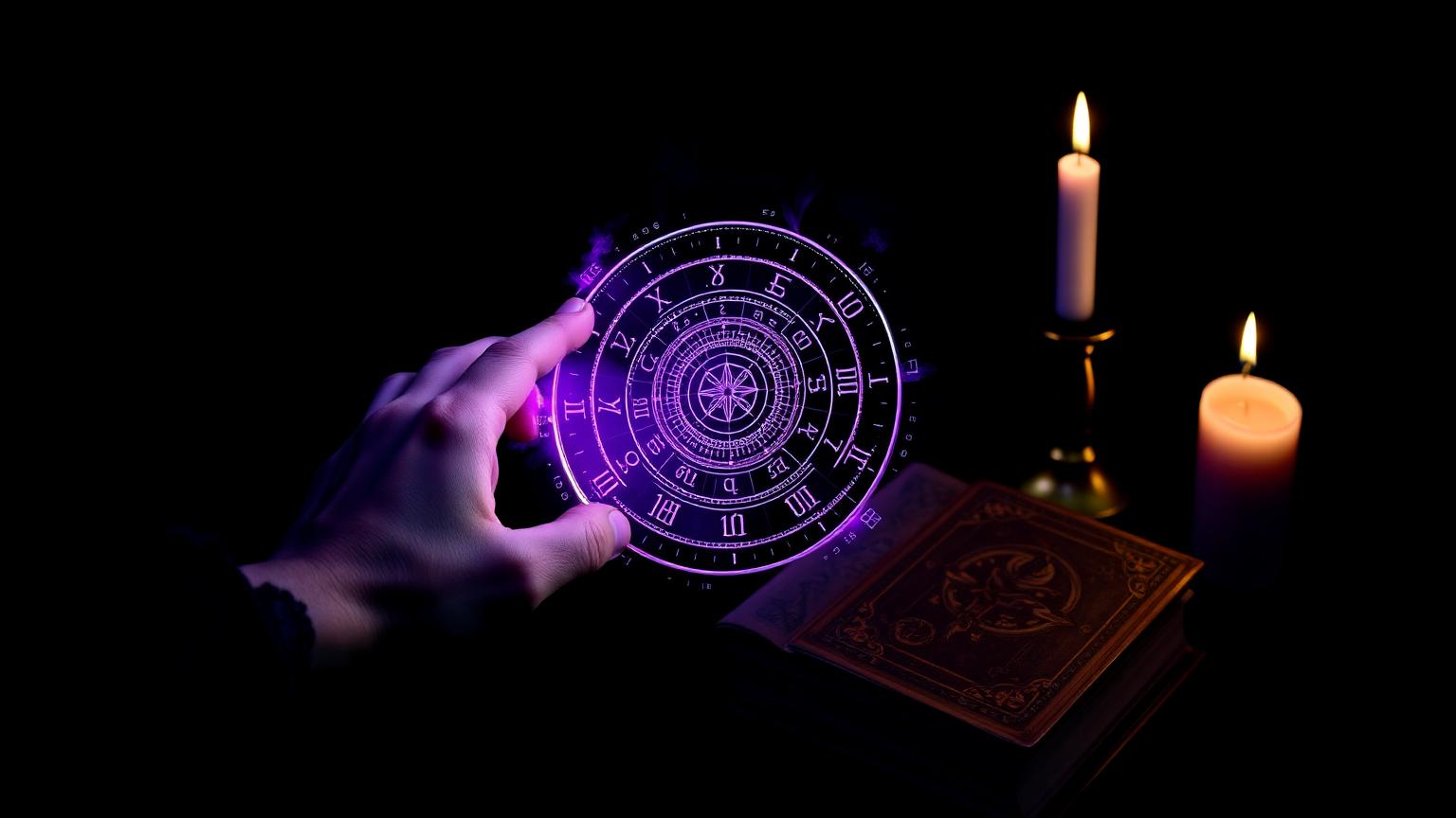 Mano activando un círculo mágico holográfico
